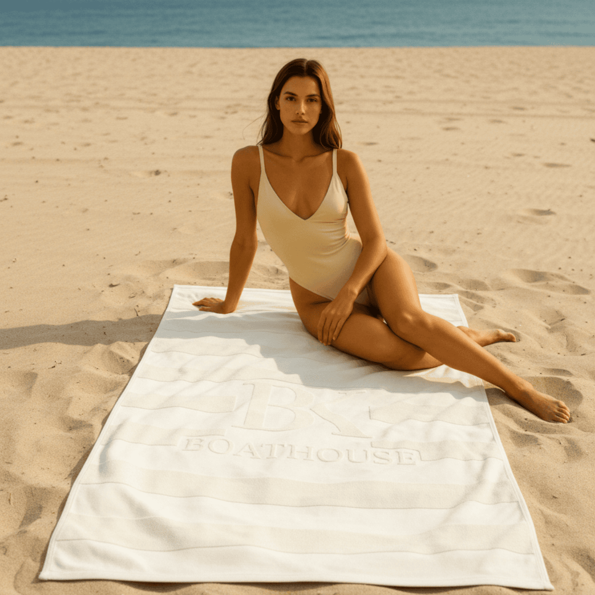 Oversized 500GSM cotton beach towel in Arctic Wolf white